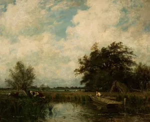 Landscape with a pond by Jules Dupre Oil Painting