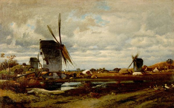 Les moulins a vent  by Jules Dupre - Hand-Painted Oil Painting Reproduction