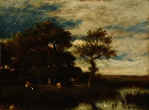 Paysage avec cours d'eau Oil painting by Jules Dupre
