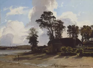 The Estuary Farm by Jules Dupre Oil Painting
