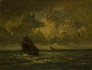 Two Boats in a Storm by Jules Dupre Oil Painting