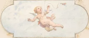 A winged putto by Jules-Edmond-Charles Lachaise Oil Painting