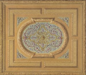 Design for a ceiling decorated with bands of oak leaves and a central panel of scrolls and rinceaux by Jules-Edmond-Charles Lachaise Oil Painting