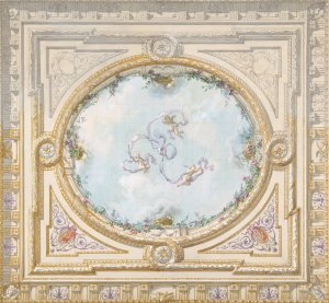 Design for a ceiling in rococo style with a trompe l'oeil oculus by Jules-Edmond-Charles Lachaise Oil Painting