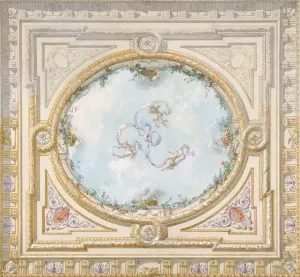 Design for a ceiling in rococo style with a trompe l'oeil oculus by Jules-Edmond-Charles Lachaise Oil Painting