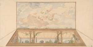 Design for a ceiling painted with a trompe l'oeil awning and putti in clouds by Jules-Edmond-Charles Lachaise Oil Painting