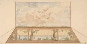 Design for a ceiling painted with a trompe l'oeil awning and putti in clouds Oil painting by Jules-Edmond-Charles Lachaise