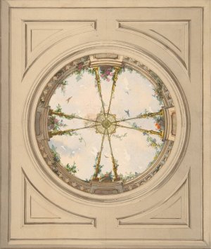 Design for a ceiling painted with clouds and trellis work by Jules-Edmond-Charles Lachaise Oil Painting