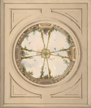 Design for a ceiling painted with clouds and trellis work by Jules-Edmond-Charles Lachaise Oil Painting
