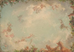 Design for a ceiling painted with putti in clouds with roses by Jules-Edmond-Charles Lachaise Oil Painting