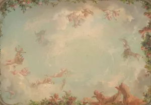 Design for a ceiling painted with putti in clouds with roses by Jules-Edmond-Charles Lachaise Oil Painting