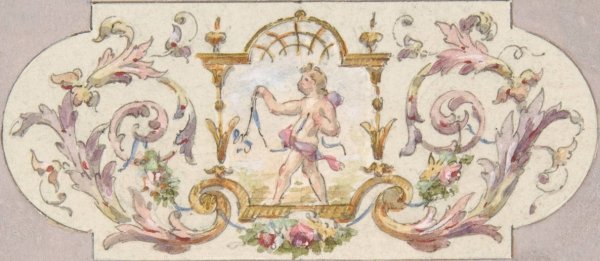 Design for a ceiling with a putto set in a border  by Jules-Edmond-Charles Lachaise - Hand-Painted Oil Painting Reproduction