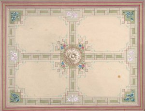 Design for a ceiling with floral accents and Greek key border Oil painting by Jules-Edmond-Charles Lachaise