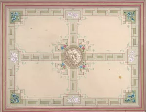 Design for a ceiling with floral accents and Greek key border Oil painting by Jules-Edmond-Charles Lachaise
