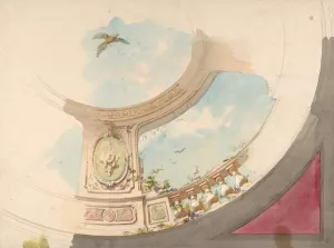 Design for a ceiling with trompe l'oeil balustrade and sky by Jules-Edmond-Charles Lachaise Oil Painting