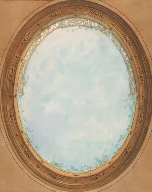 Design for a ceiling with trompe l'oeil balustrade and sky by Jules-Edmond-Charles Lachaise Oil Painting