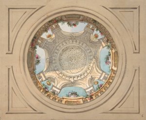 Design for a ceiling with trompe l'oeil balustrade by Jules-Edmond-Charles Lachaise Oil Painting