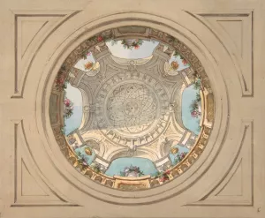 Design for a ceiling with trompe l'oeil balustrade by Jules-Edmond-Charles Lachaise Oil Painting