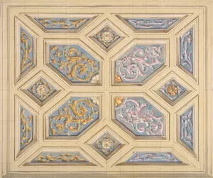 Design for a coffered ceiling decorated with rinceaux by Jules-Edmond-Charles Lachaise Oil Painting
