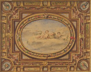 Design for a painted ceiling with putti on clouds in a central oval by Jules-Edmond-Charles Lachaise Oil Painting
