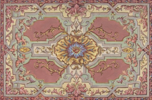 Design for a Painted Ceiling with Strapwork and Foliage on a Rose Background  by Jules-Edmond-Charles Lachaise - Hand-Painted Oil Painting Reproduction