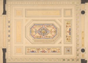 Design for a paneled ceiling painted with putti, birds, and floral motifs by Jules-Edmond-Charles Lachaise Oil Painting