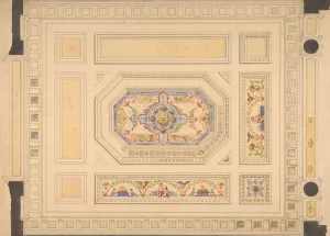 Design for a paneled ceiling painted with putti, birds, and floral motifs by Jules-Edmond-Charles Lachaise Oil Painting