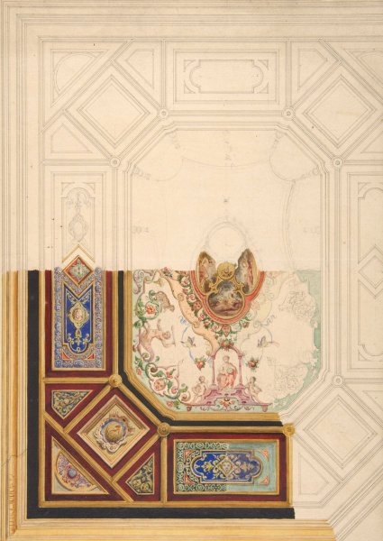 Design for a paneled ceiling to be painted in grotesque motifs  by Jules-Edmond-Charles Lachaise - Hand-Painted Oil Painting Reproduction