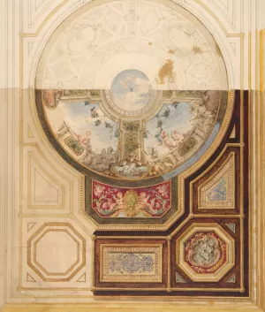Design for a paneled ceiling with a trompe l'oeil dome in London Oil painting by Jules-Edmond-Charles Lachaise
