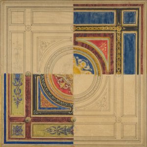 Design for a paneled ceiling with alternative decorations by Jules-Edmond-Charles Lachaise Oil Painting