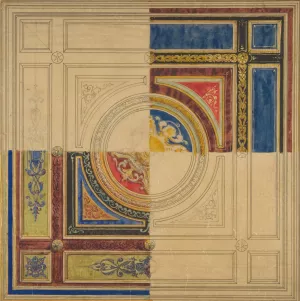 Design for a paneled ceiling with alternative decorations Oil painting by Jules-Edmond-Charles Lachaise