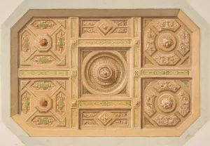 Design for a paneled ceiling with painted decoration Oil painting by Jules-Edmond-Charles Lachaise