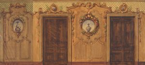 Design for a room with double doors decorated with garlands of fruit and flowers, scrolls, and lattice work by Jules-Edmond-Charles Lachaise Oil Painting