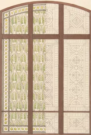 Design for an arched stained glass window, showing two alternative patterns by Jules-Edmond-Charles Lachaise Oil Painting