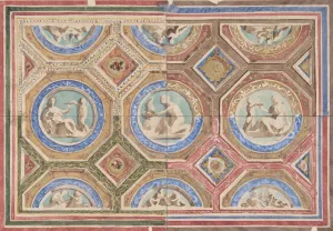 Design for Coffered Ceiling in Four Alternate Color Schemes, Empress Eugenie's Hotel Oil painting by Jules-Edmond-Charles Lachaise