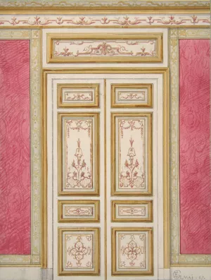 Design for double doors decorated in the rococco style Oil painting by Jules-Edmond-Charles Lachaise