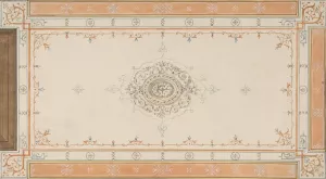 Design for the decoration of a ceiling with filagree borders and a central medallion by Jules-Edmond-Charles Lachaise Oil Painting