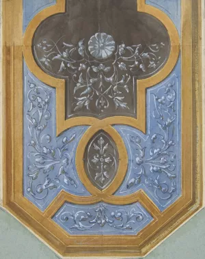Design for the decoration of a ceiling with rinceaux Oil painting by Jules-Edmond-Charles Lachaise