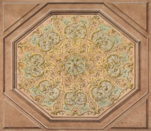 Design for the decoration of a hexagonal ceiling with rinceaux by Jules-Edmond-Charles Lachaise Oil Painting