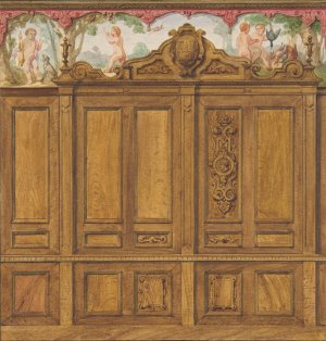 Design for the decoration of a room with a large wood-paneled cupboard surmounted by the monogram; H by Jules-Edmond-Charles Lachaise Oil Painting