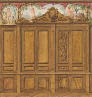 Design for the decoration of a room with a large wood-paneled cupboard surmounted by the monogram; H by Jules-Edmond-Charles Lachaise Oil Painting