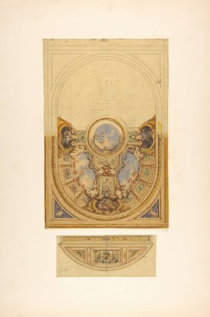 Design for the decoration of an oval ceiling with putti and garlands; with a detail of a lunette by Jules-Edmond-Charles Lachaise Oil Painting