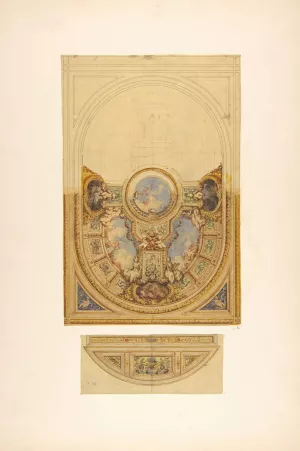 Design for the decoration of an oval ceiling with putti and garlands; with a detail of a lunette Oil painting by Jules-Edmond-Charles Lachaise
