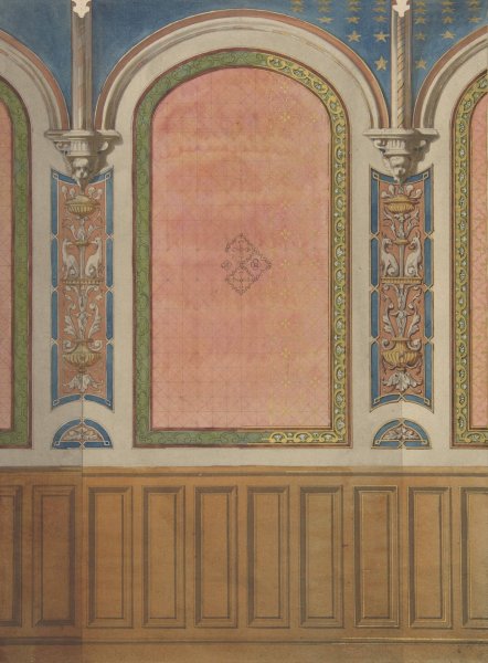 Design for the decoration of wall with wood panels and arched bays  by Jules-Edmond-Charles Lachaise - Hand-Painted Oil Painting Reproduction