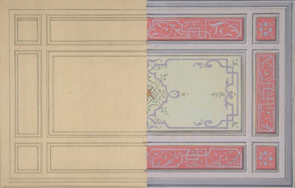 Design for the painted decoration of a ceiling in strapwork and rinceaux  by Jules-Edmond-Charles Lachaise - Hand-Painted Oil Painting Reproduction