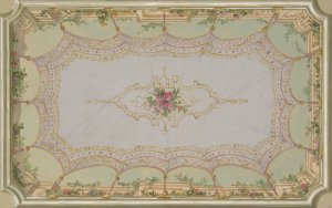 Design for the painted decoration of a ceiling with a trompe l'oeil canopy and roses by Jules-Edmond-Charles Lachaise Oil Painting