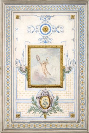Design for the painted decoration of a ceiling with the monogram; AS Oil painting by Jules-Edmond-Charles Lachaise