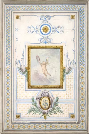 Design for the painted decoration of a ceiling with the monogram; AS Oil painting by Jules-Edmond-Charles Lachaise