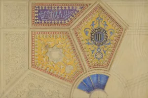 Design for the painted decoration of a coffered ceiling Oil painting by Jules-Edmond-Charles Lachaise