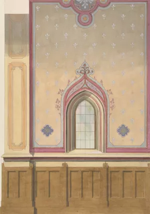 Design for the painted decoration of a wall pierced by an arched window Oil painting by Jules-Edmond-Charles Lachaise